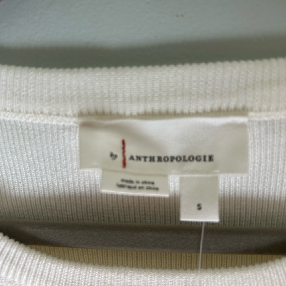 Anthropologie NWT Cream Crew Neck Sweater White Shirt Attached Women’s Small - Picture 3 of 10